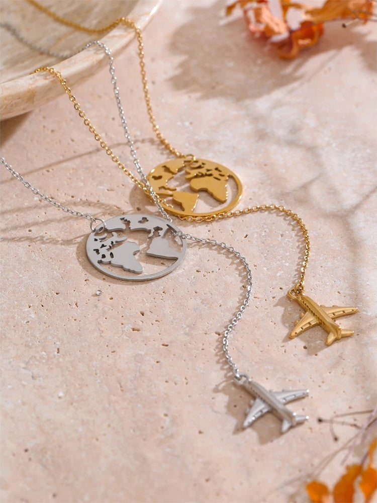 Creative map plane pendant necklace - product image