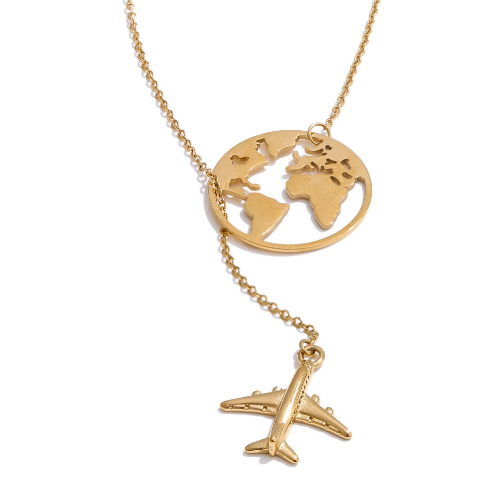 Creative map plane pendant necklace - product image