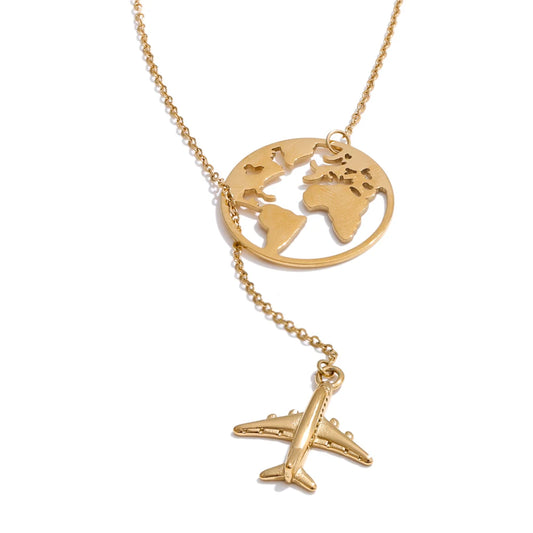 Creative map plane pendant necklace - product image