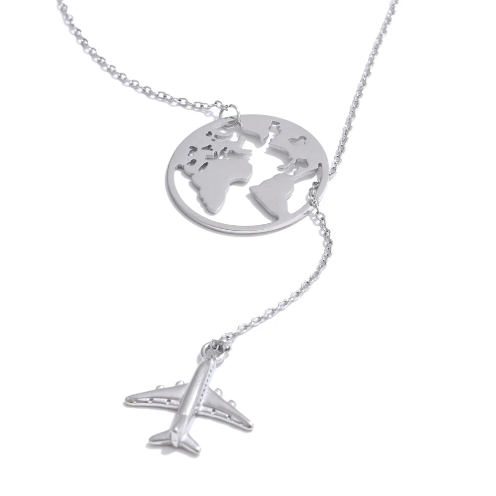Creative map plane pendant necklace - product image
