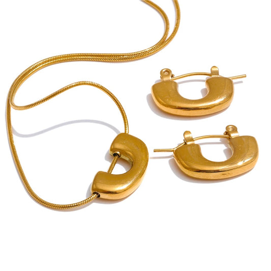 Creative metal u-shape pendant necklace earrings set - product image
