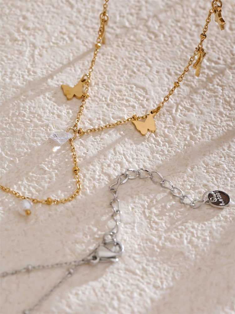 Cross butterfly zircon pearl drop y chain necklace - product image