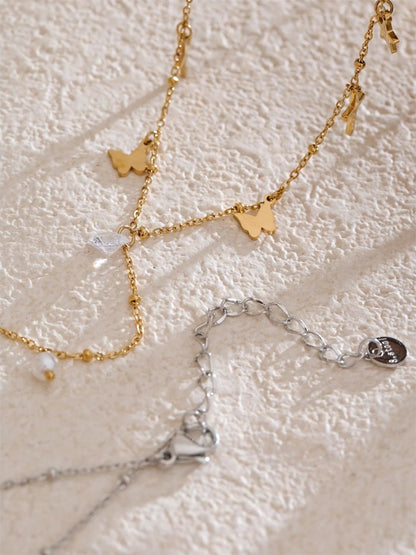Cross butterfly zircon pearl drop y chain necklace - product image