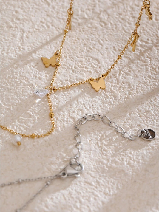 Cross butterfly zircon pearl drop y chain necklace - product image