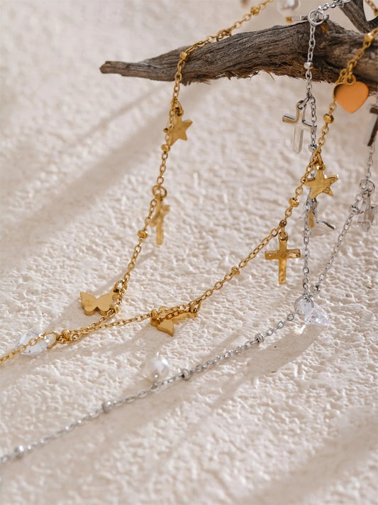 Cross butterfly zircon pearl drop y chain necklace - product image