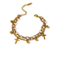 Cross Layered Link Chain Charm Bracelet