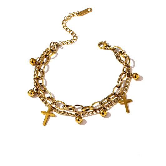 Cross layered link chain charm bracelet - product image
