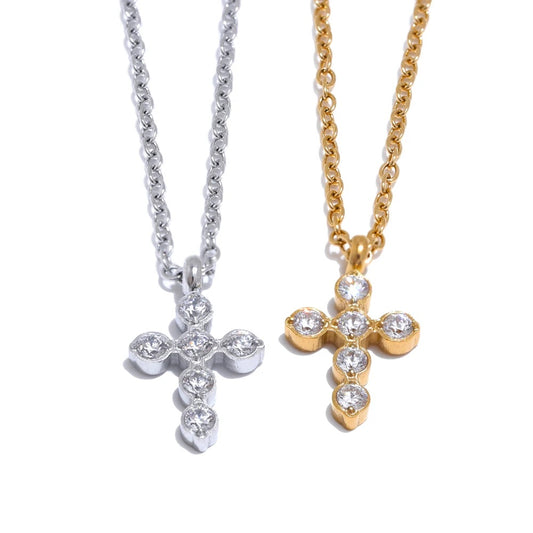 Cross shiny cubic zirconia casting pendant necklace - product image