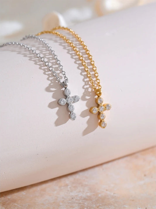 Cross shiny cubic zirconia casting pendant necklace - product image