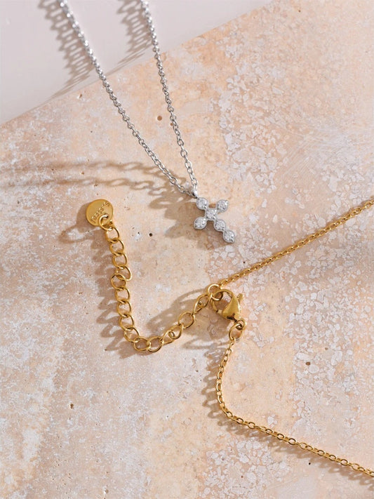 Cross shiny cubic zirconia casting pendant necklace - product image