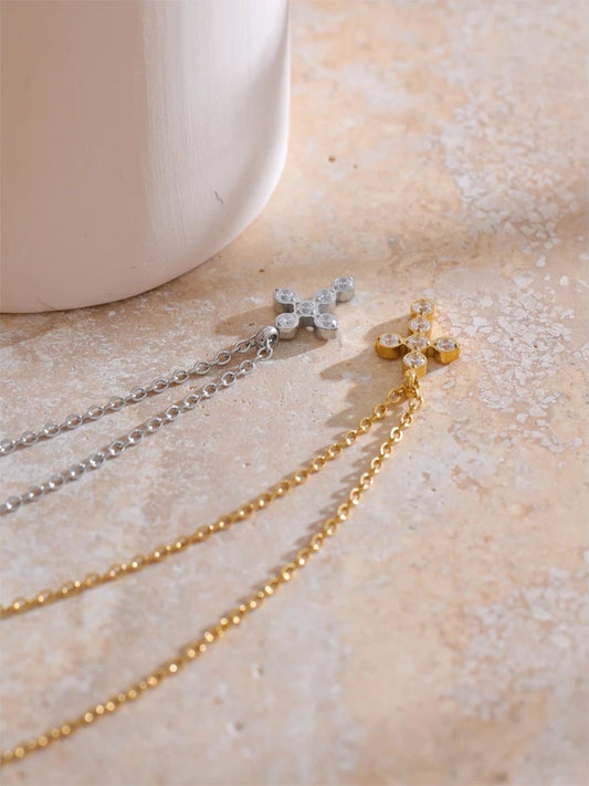 Cross shiny cubic zirconia casting pendant necklace - product image