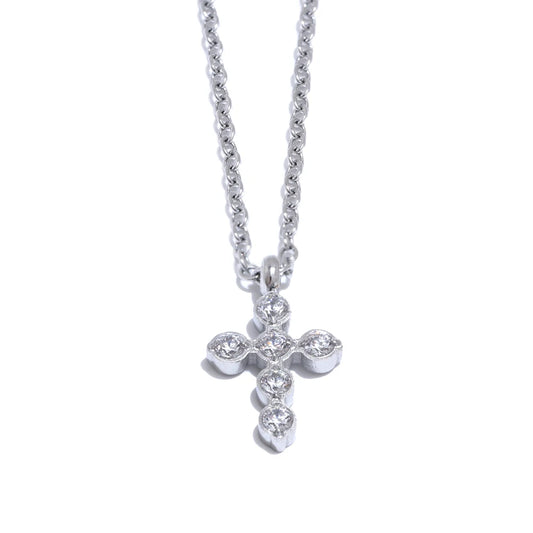 Cross shiny cubic zirconia casting pendant necklace - product image