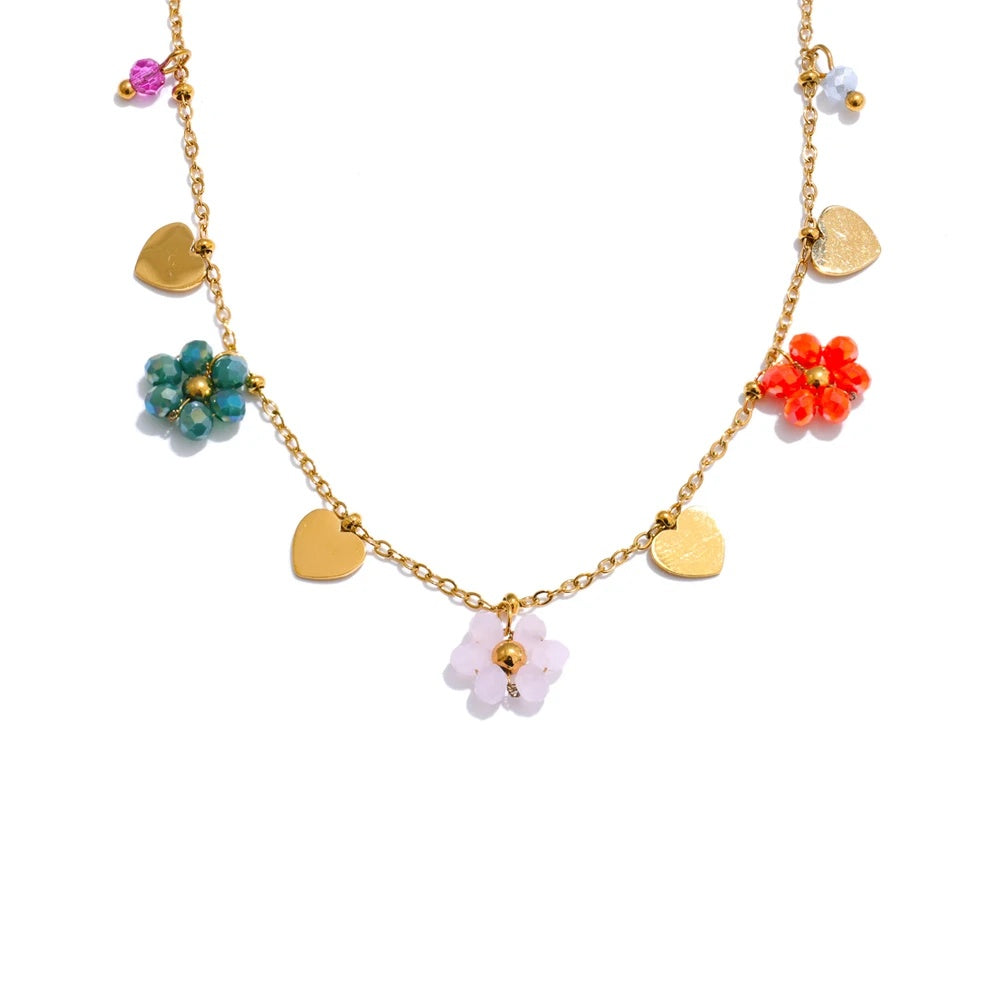Crystal flower pendant collar necklace women - product image