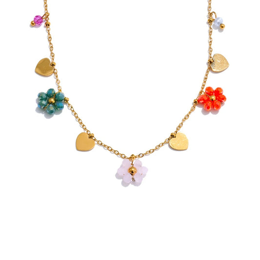 Crystal flower pendant collar necklace women - product image