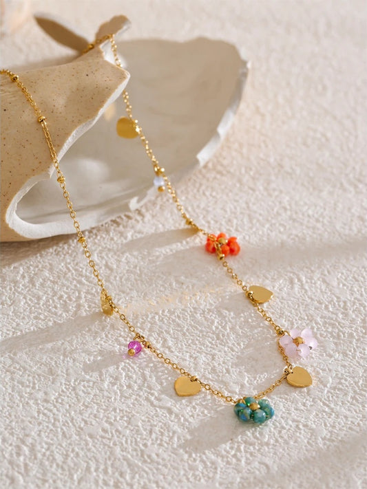 Crystal flower pendant collar necklace women - product image