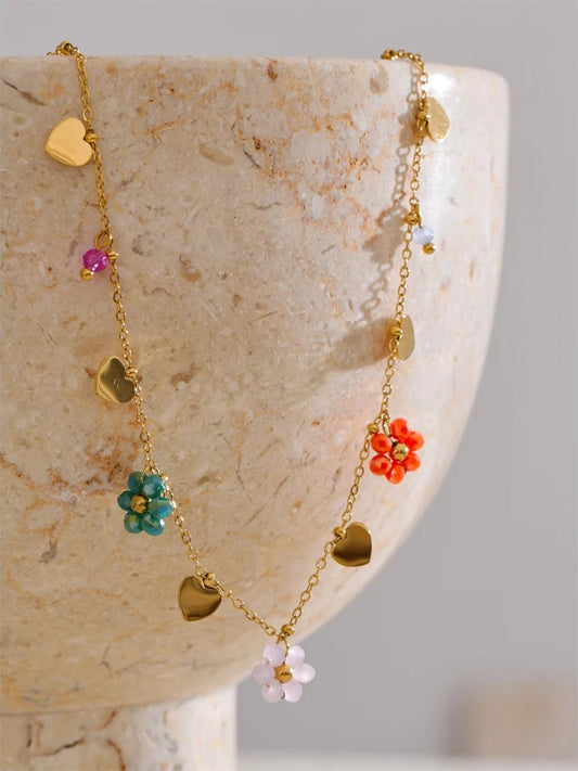Crystal flower pendant collar necklace women - product image