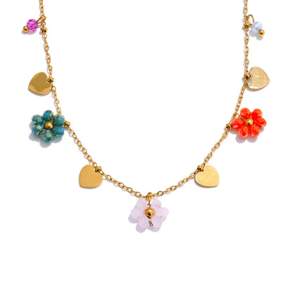 Crystal flower pendant collar necklace women - product image