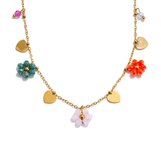 Crystal flower pendant collar necklace women - product image