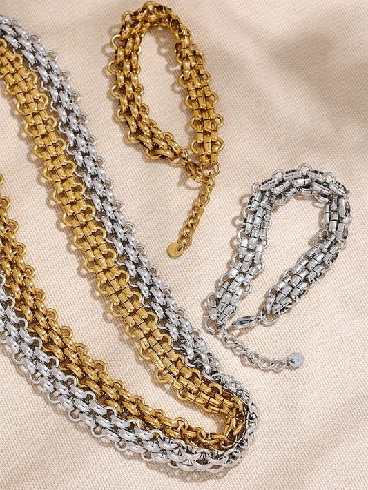 Cuban chain necklace bracelet jewelry set - product image