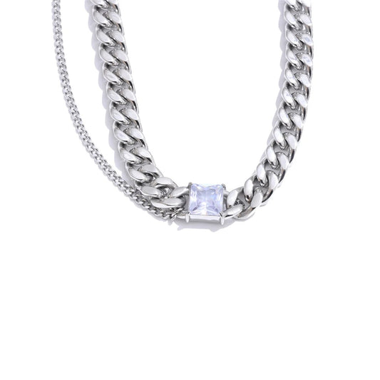 Cuban chain zirconia double layer necklace - product image