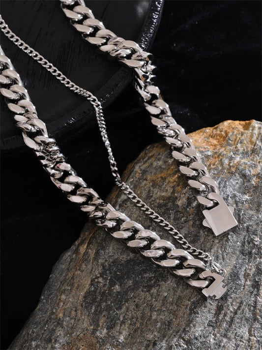 Cuban chain zirconia double layer necklace - product image