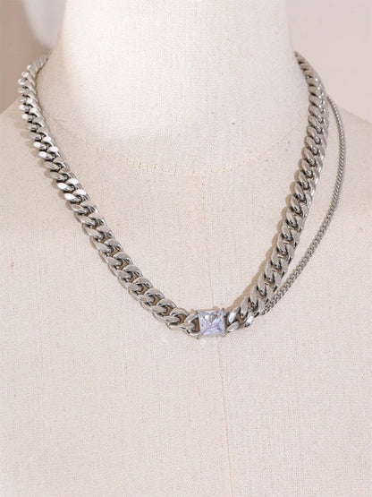 Cuban chain zirconia double layer necklace - product image