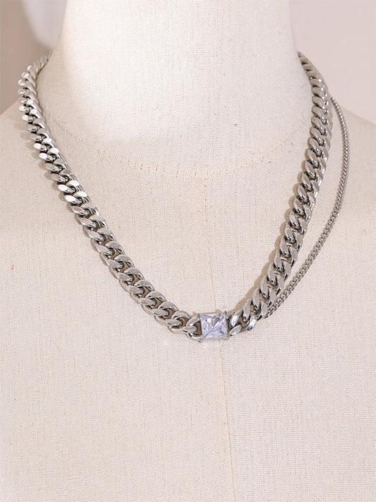 Cuban chain zirconia double layer necklace - product image