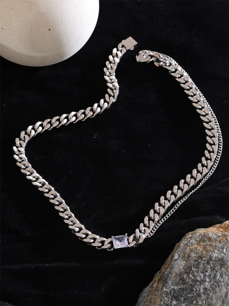 Cuban chain zirconia double layer necklace - product image