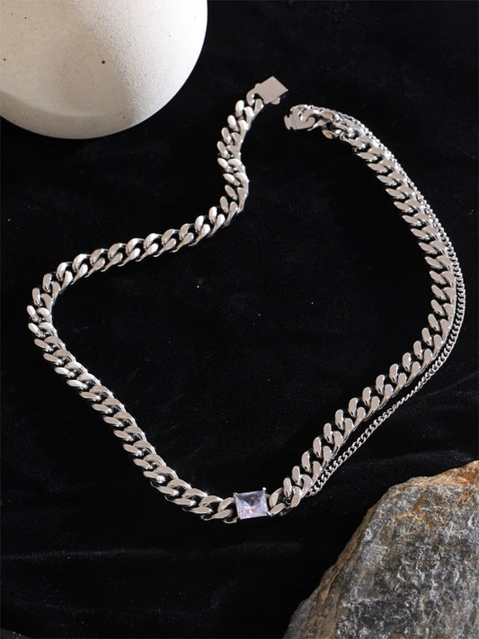 Cuban chain zirconia double layer necklace - product image