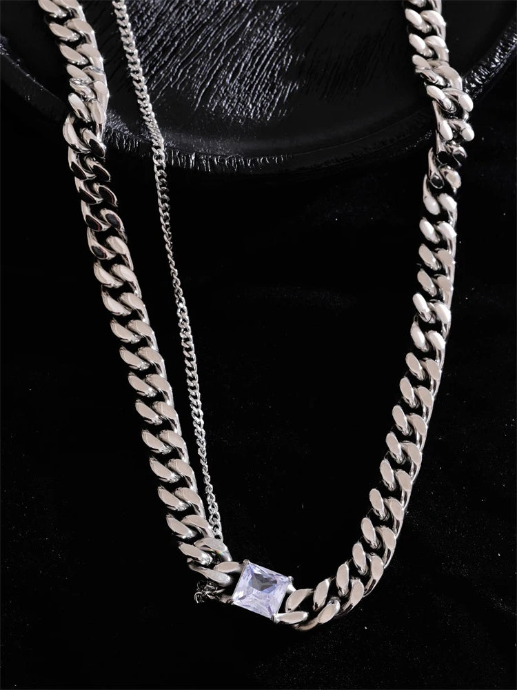 Cuban chain zirconia double layer necklace - product image