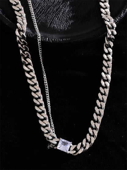Cuban chain zirconia double layer necklace - product image