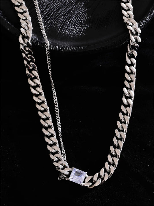 Cuban chain zirconia double layer necklace - product image