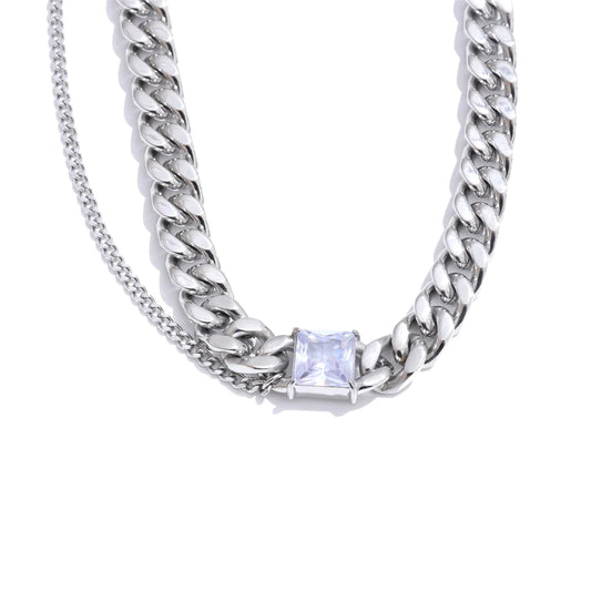 Cuban chain zirconia double layer necklace - product image