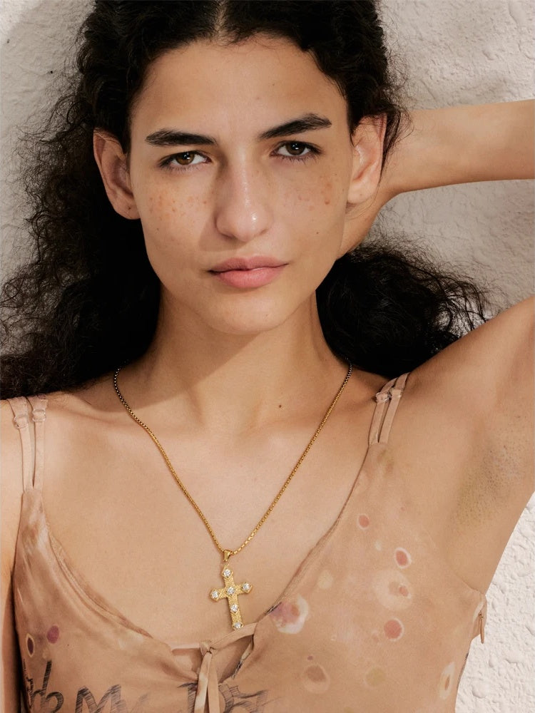 Cubic zircon cross pendant necklace - product image