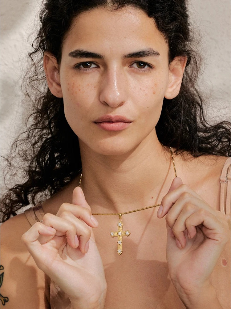 Cubic zircon cross pendant necklace - product image