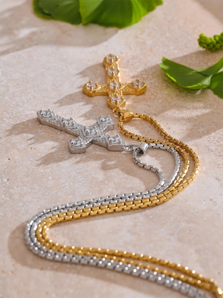 Cubic zircon cross pendant necklace - product image