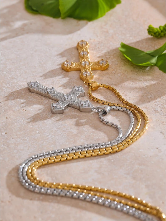 Cubic zircon cross pendant necklace - product image