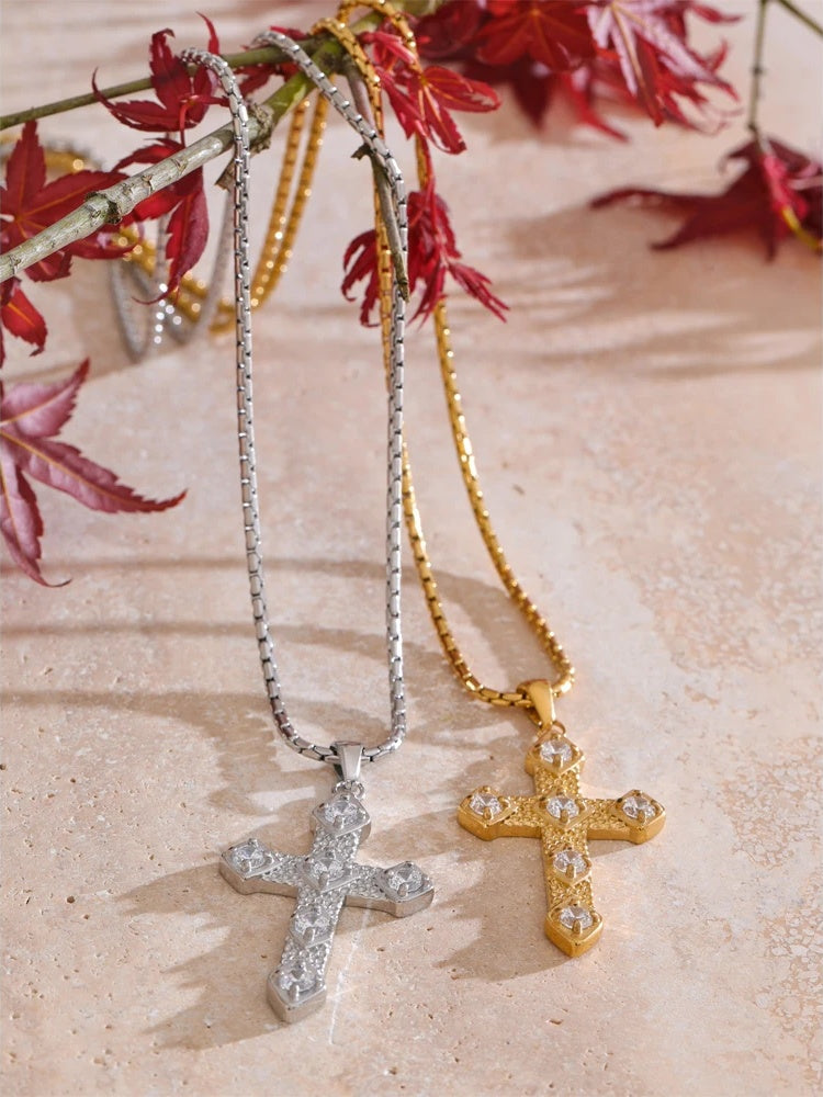 Cubic zircon cross pendant necklace - product image