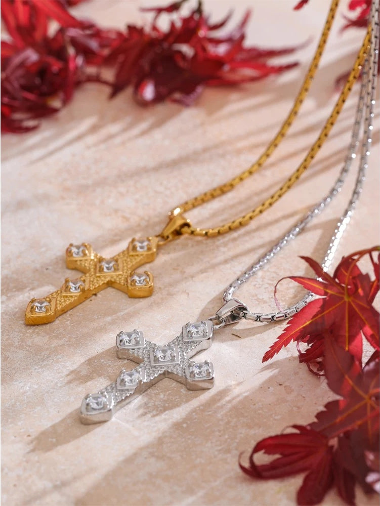 Cubic zircon cross pendant necklace - product image