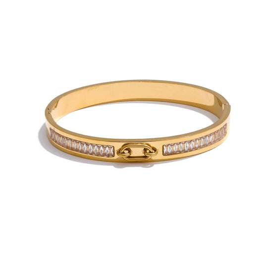 Cubic zirconia abstract round bangle bracelet - product image