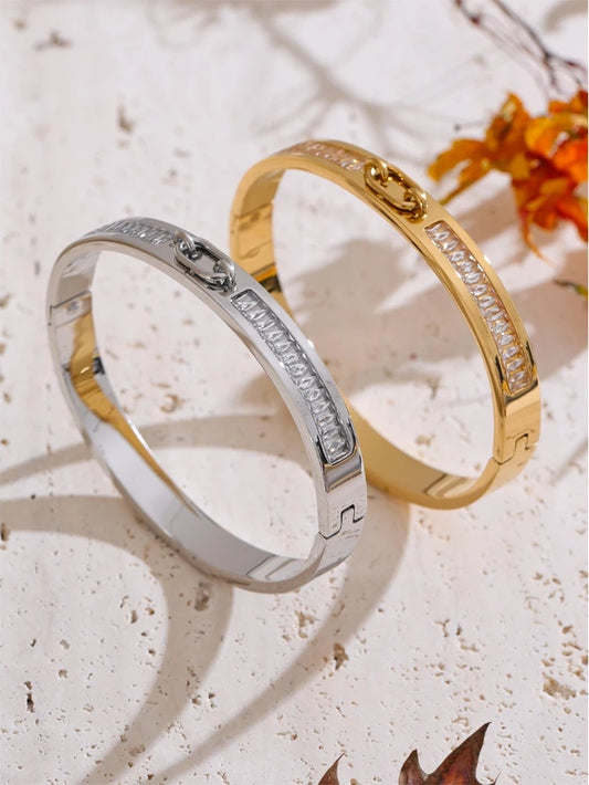 Cubic zirconia abstract round bangle bracelet - product image