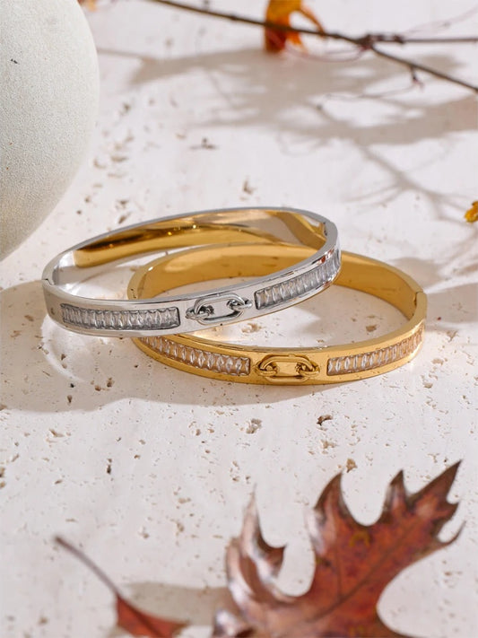 Cubic zirconia abstract round bangle bracelet - product image