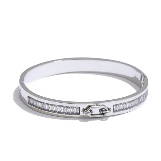 Cubic zirconia abstract round bangle bracelet - product image