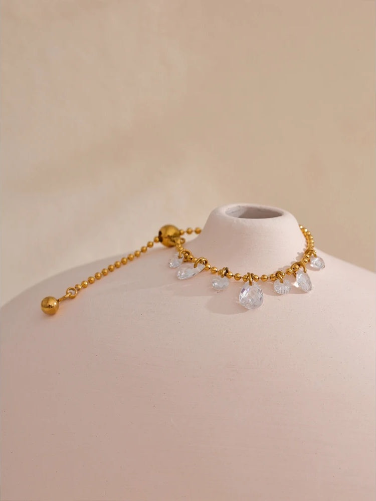 Cubic zirconia beads chain adjustable ring - product image