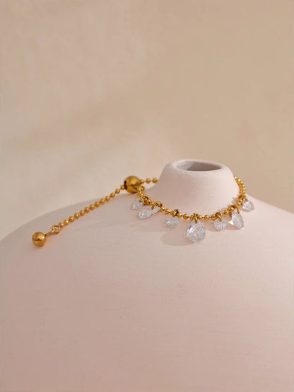 Cubic zirconia beads chain adjustable ring - product image