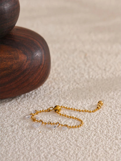 Cubic zirconia beads chain adjustable ring - product image