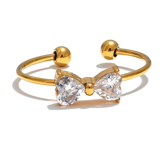 Cubic zirconia bowknot open finger ring - product image