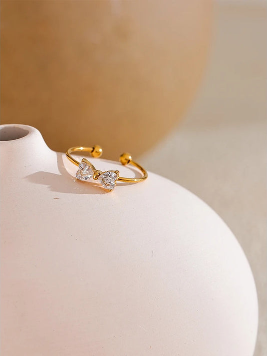 Cubic zirconia bowknot open finger ring - product image