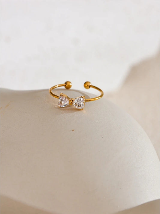 Cubic zirconia bowknot open finger ring - product image