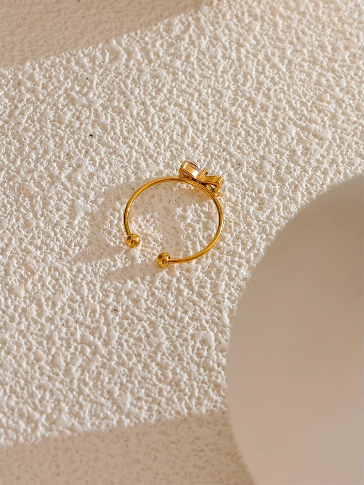 Cubic zirconia bowknot open finger ring - product image